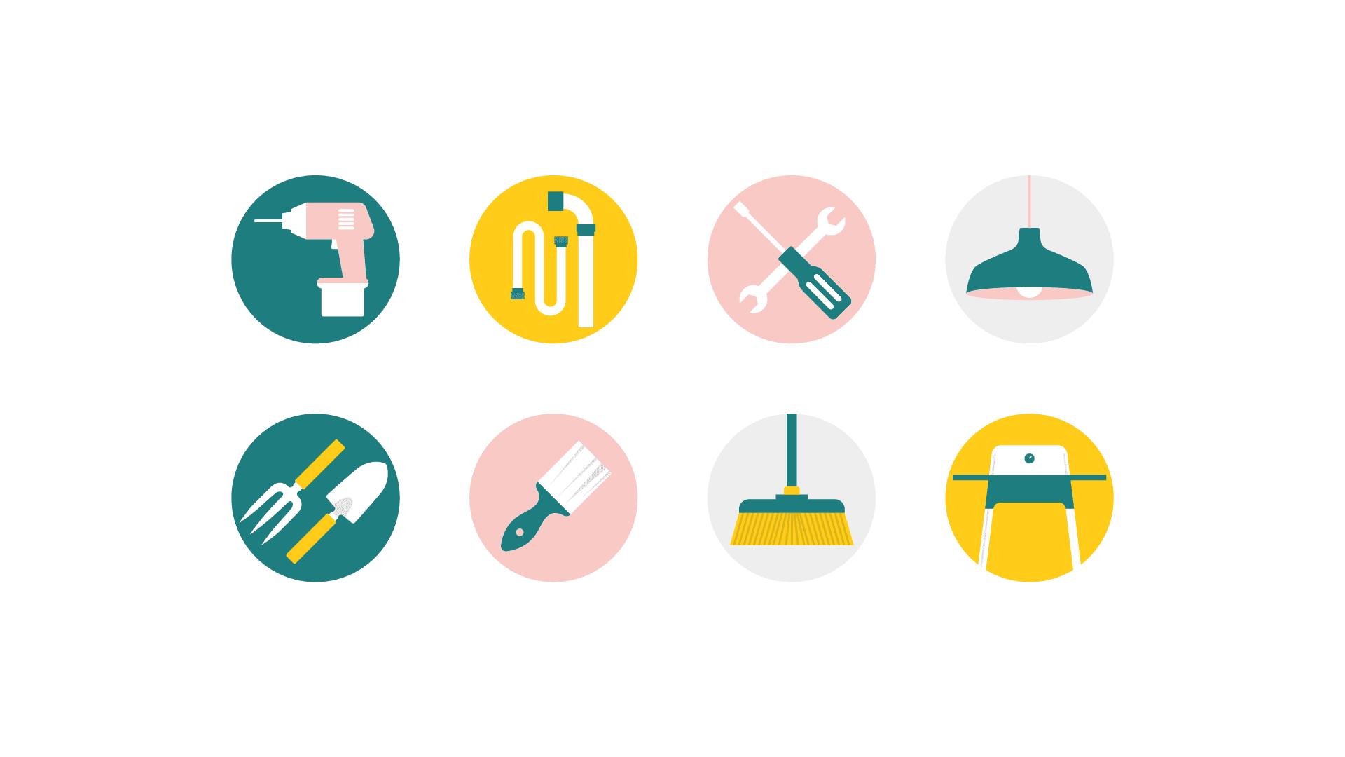 Animated icon badges for home and hardware categories